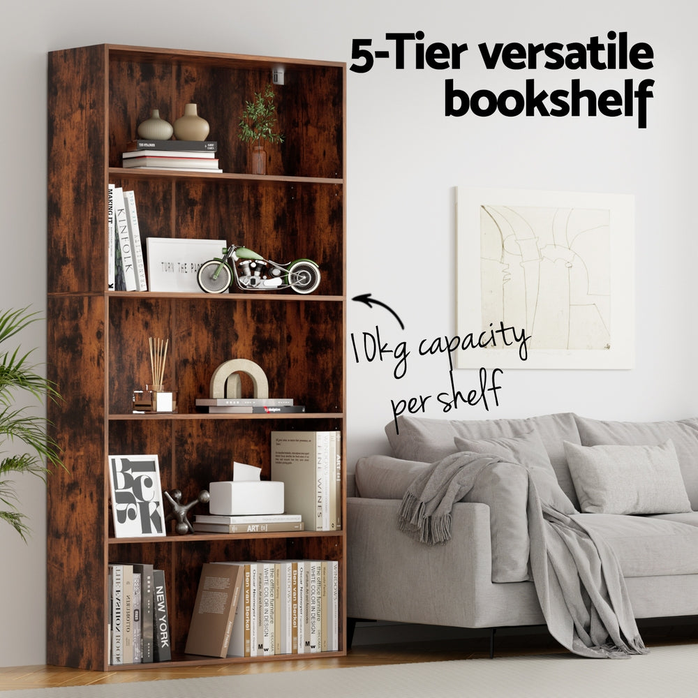 Artiss Bookshelf 5 Tiers Walnut 5