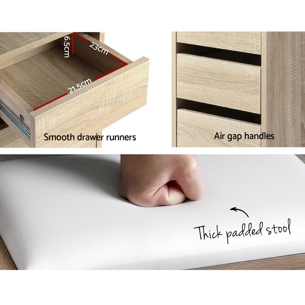 Artiss Dressing Table Stool Set Corner 5 Drawers Oak 8