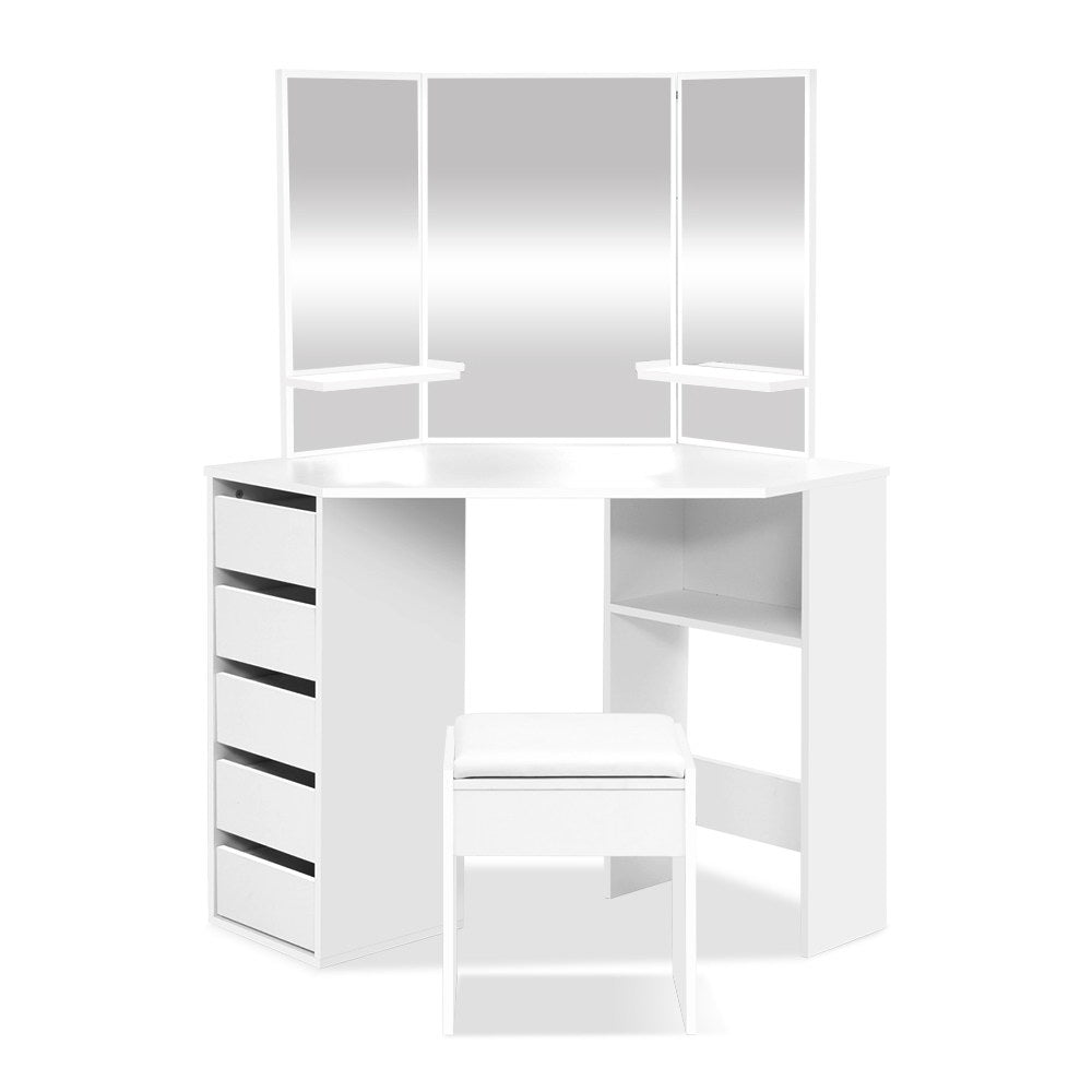 Artiss Dressing Table Stool Set Corner 5 Drawers White 3