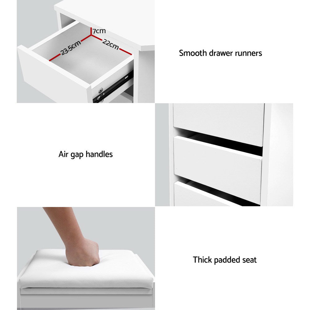 Artiss Dressing Table Stool Set Corner 5 Drawers White 8