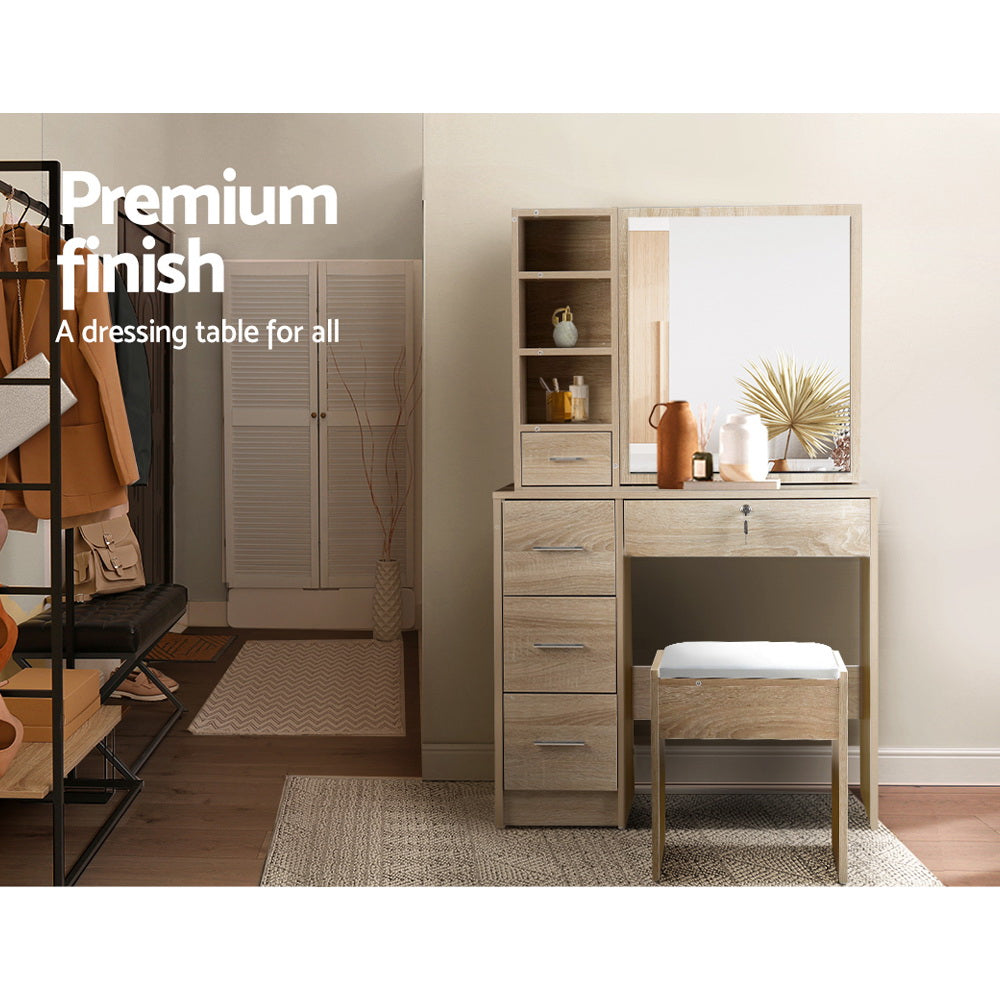 Artiss Dressing Table Stool Set Sliding Mirror Oak Diane 5