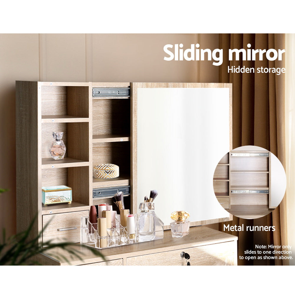 Artiss Dressing Table Stool Set Sliding Mirror Oak Diane 6
