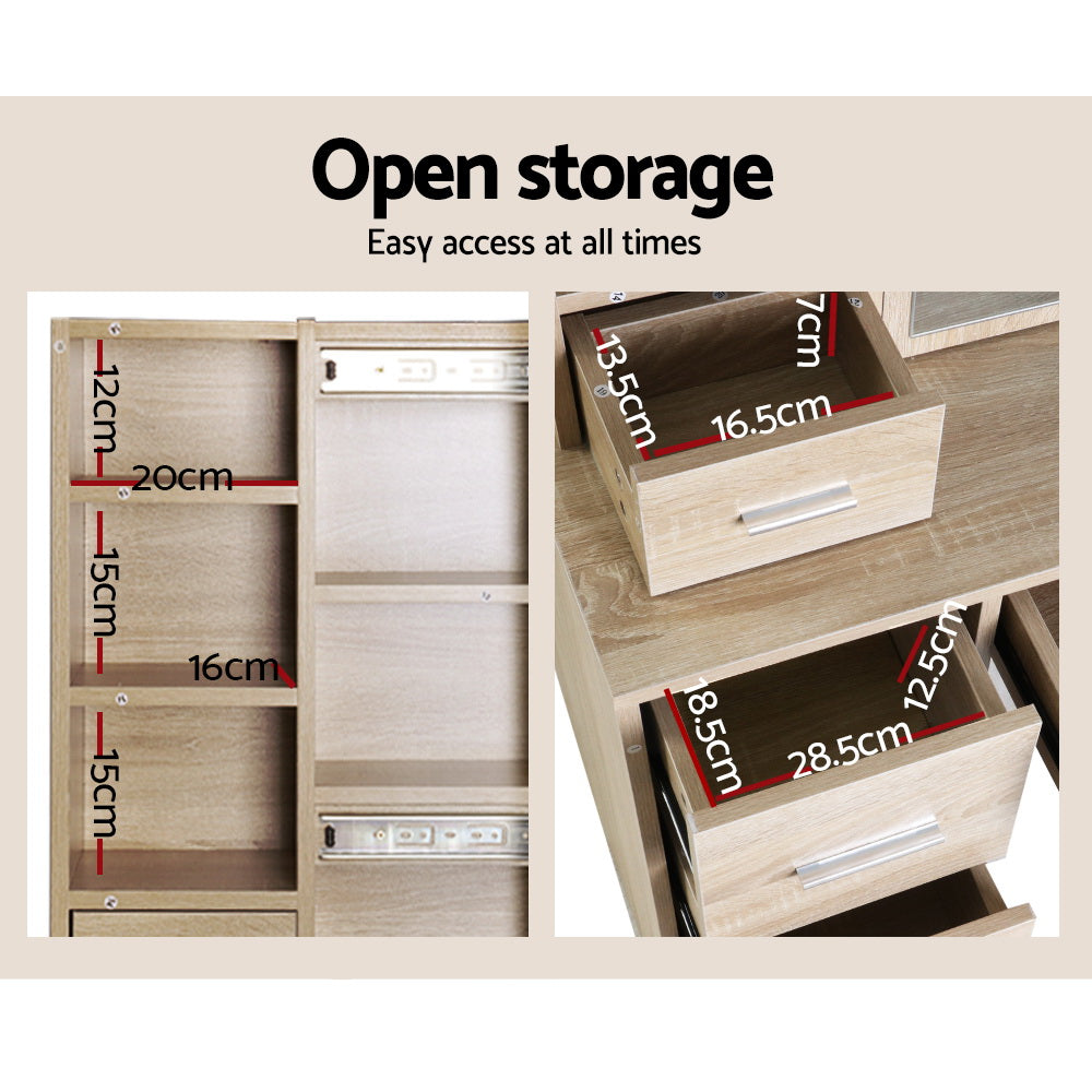 Artiss Dressing Table Stool Set Sliding Mirror Oak Diane 7