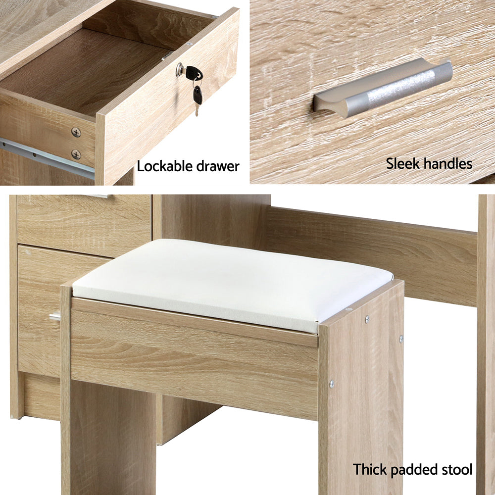 Artiss Dressing Table Stool Set Sliding Mirror Oak Diane 8