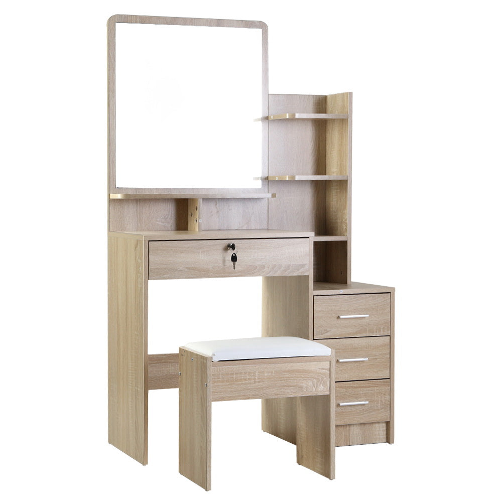 Artiss Dressing Table Stool Set 4 Drawers Oak 3