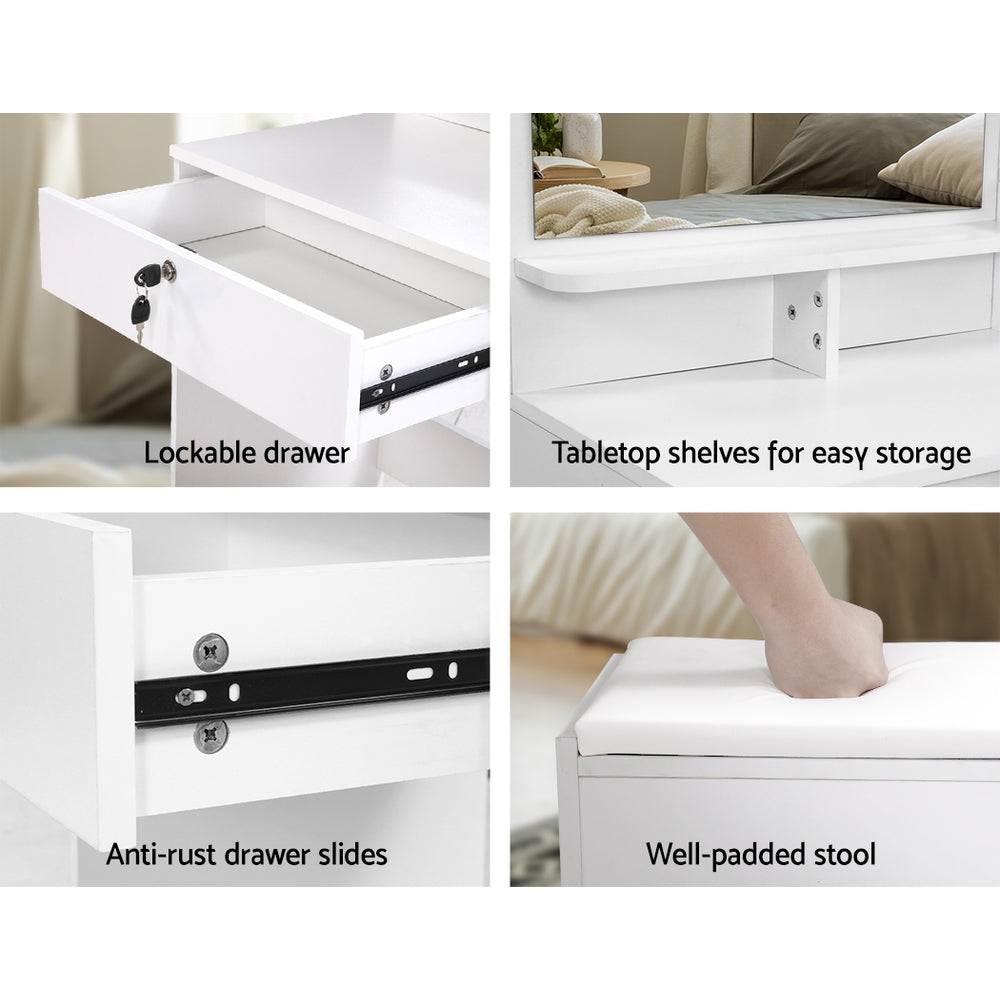 Artiss Dressing Table Stool Set 4 Drawers White 7