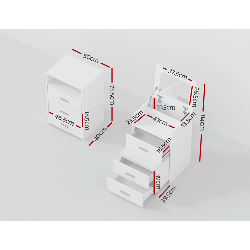 Artiss 2-in-1 Dressing Table Stool Set Bedside Table White 4