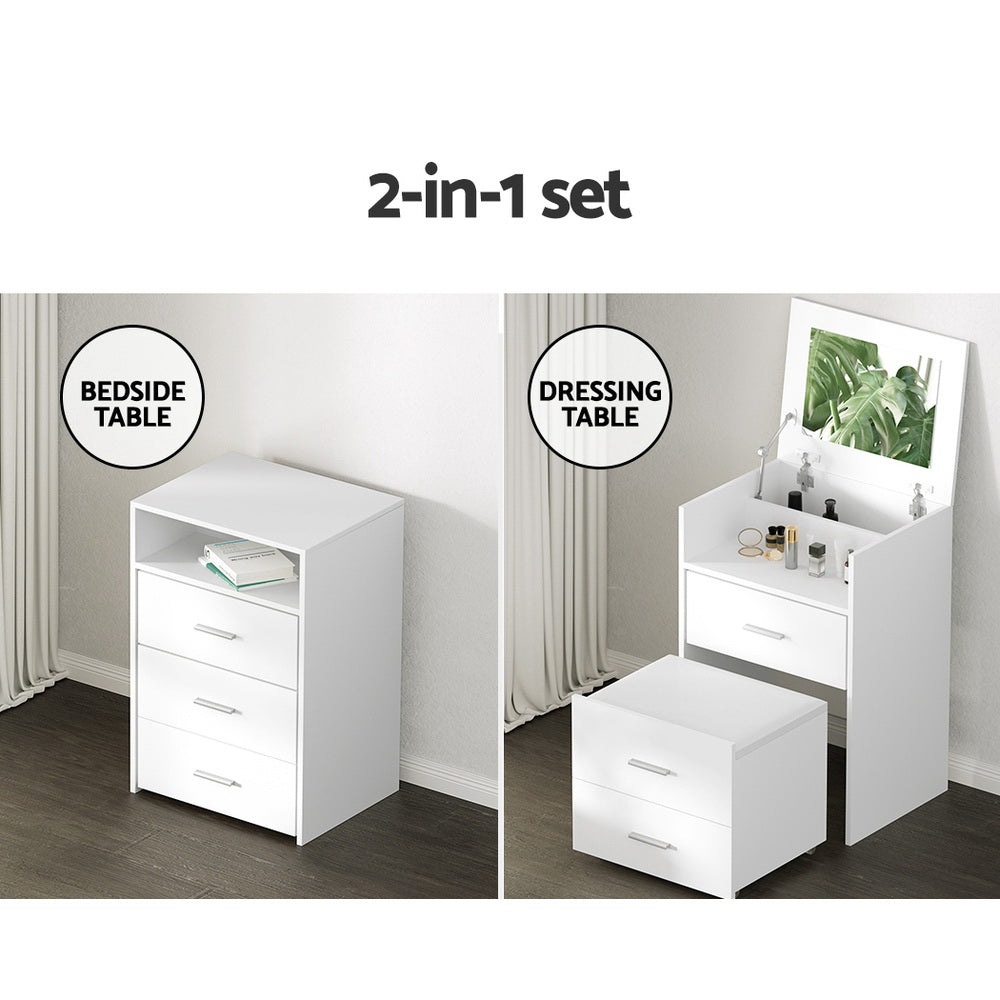 Artiss 2-in-1 Dressing Table Stool Set Bedside Table White 6