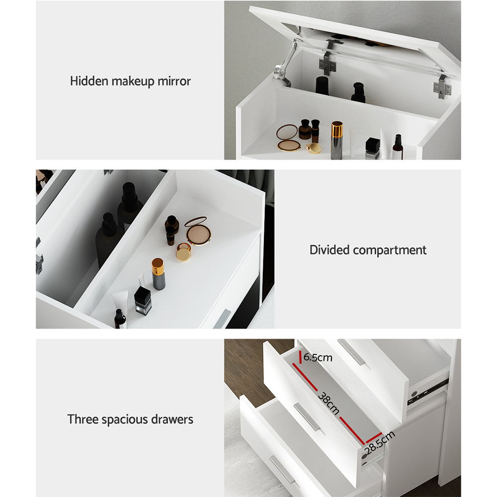 Artiss 2-in-1 Dressing Table Stool Set Bedside Table White 7