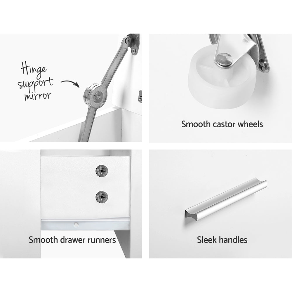 Artiss 2-in-1 Dressing Table Stool Set Bedside Table White 8