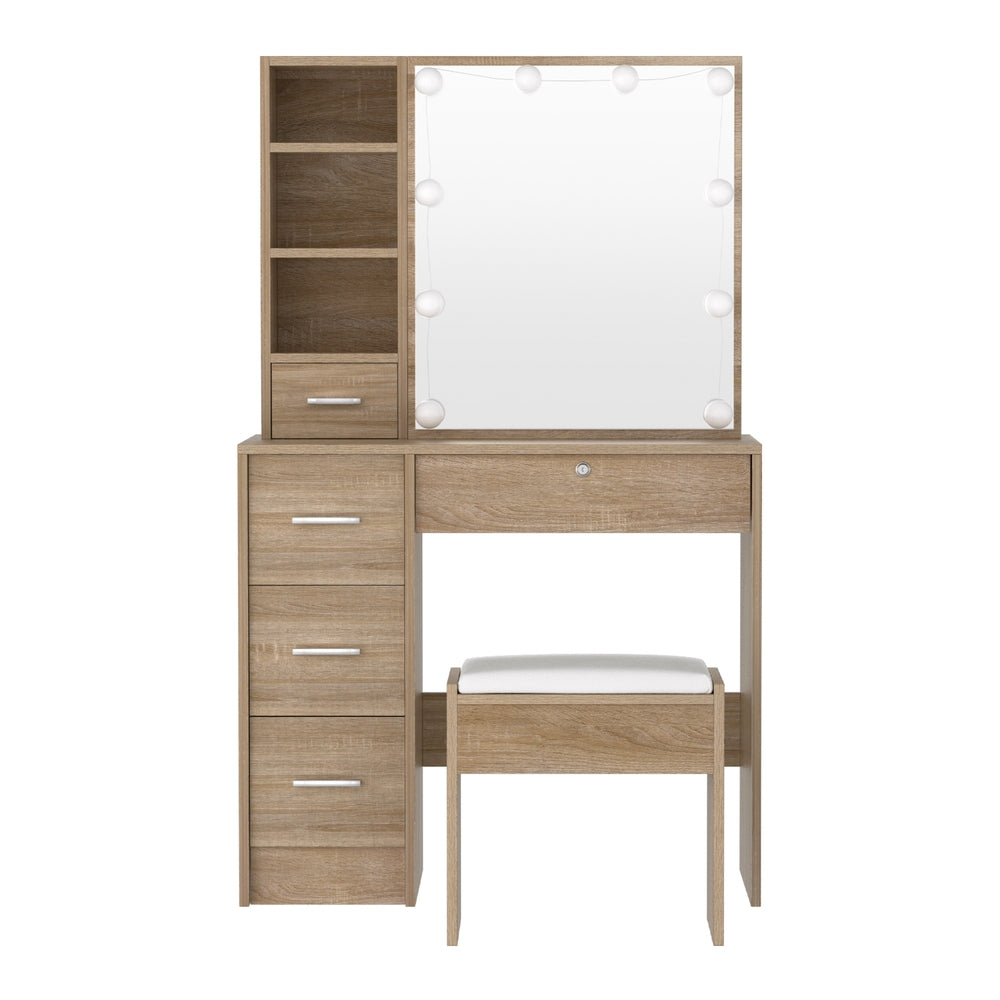 Artiss Dressing Table Set Stool 10 Led Bulbs Wood 3