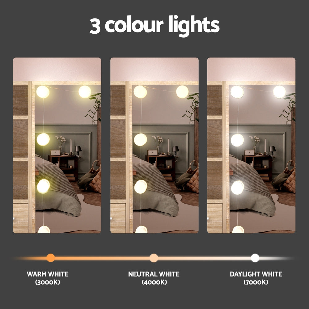 Artiss Dressing Table Set Stool 10 Led Bulbs Wood 4