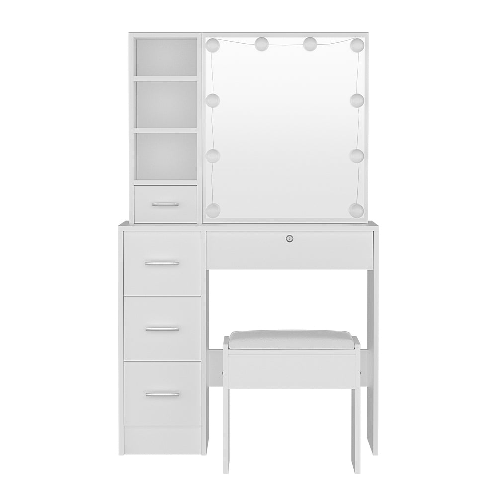 Artiss Dressing Table Set Stool 10 Led Bulbs White Dylan 3