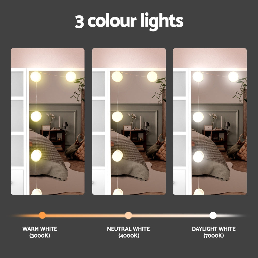 Artiss Dressing Table Set Stool 10 Led Bulbs White Dylan 4