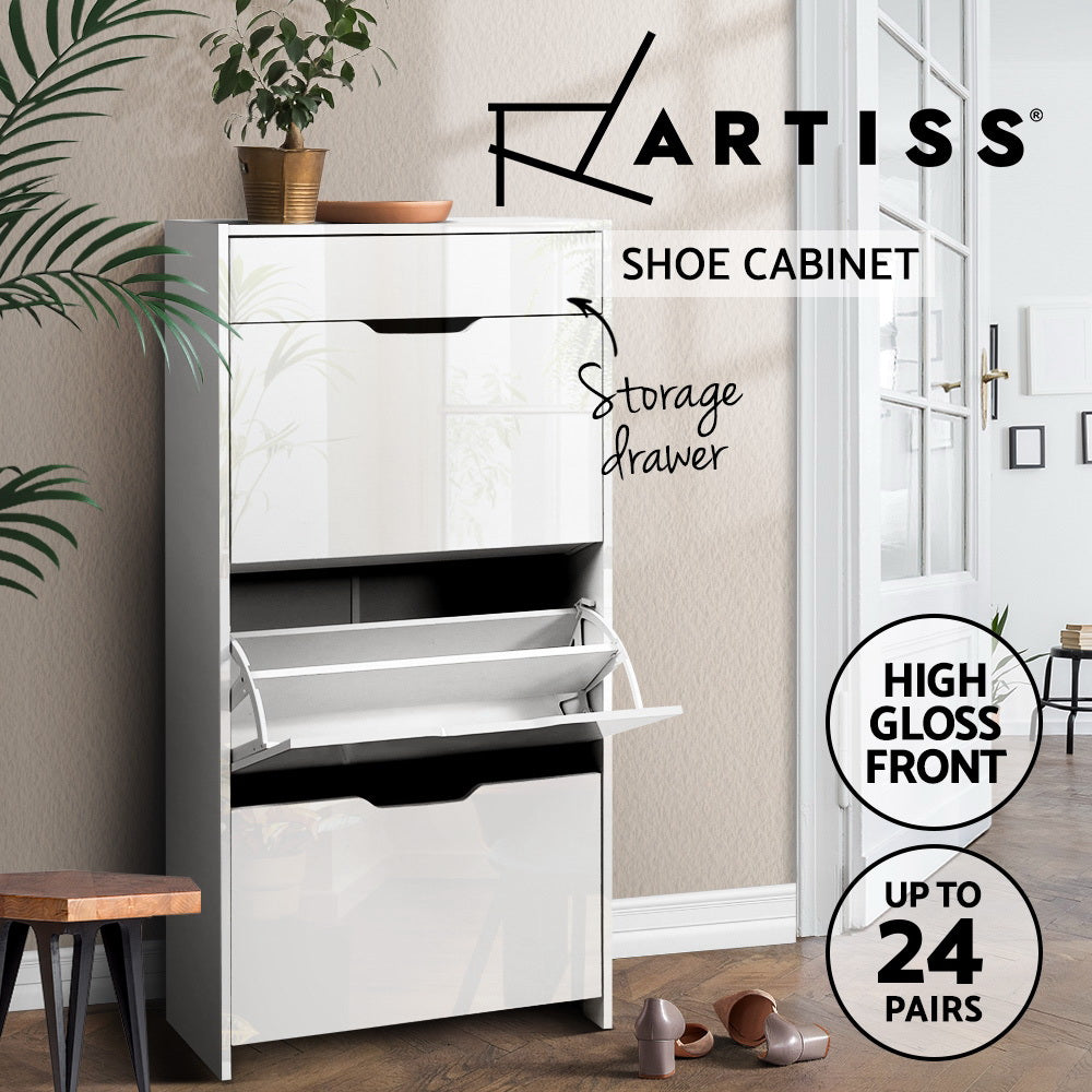 Artiss Shoe Rack Cabinet 24 Pairs White Luna 5