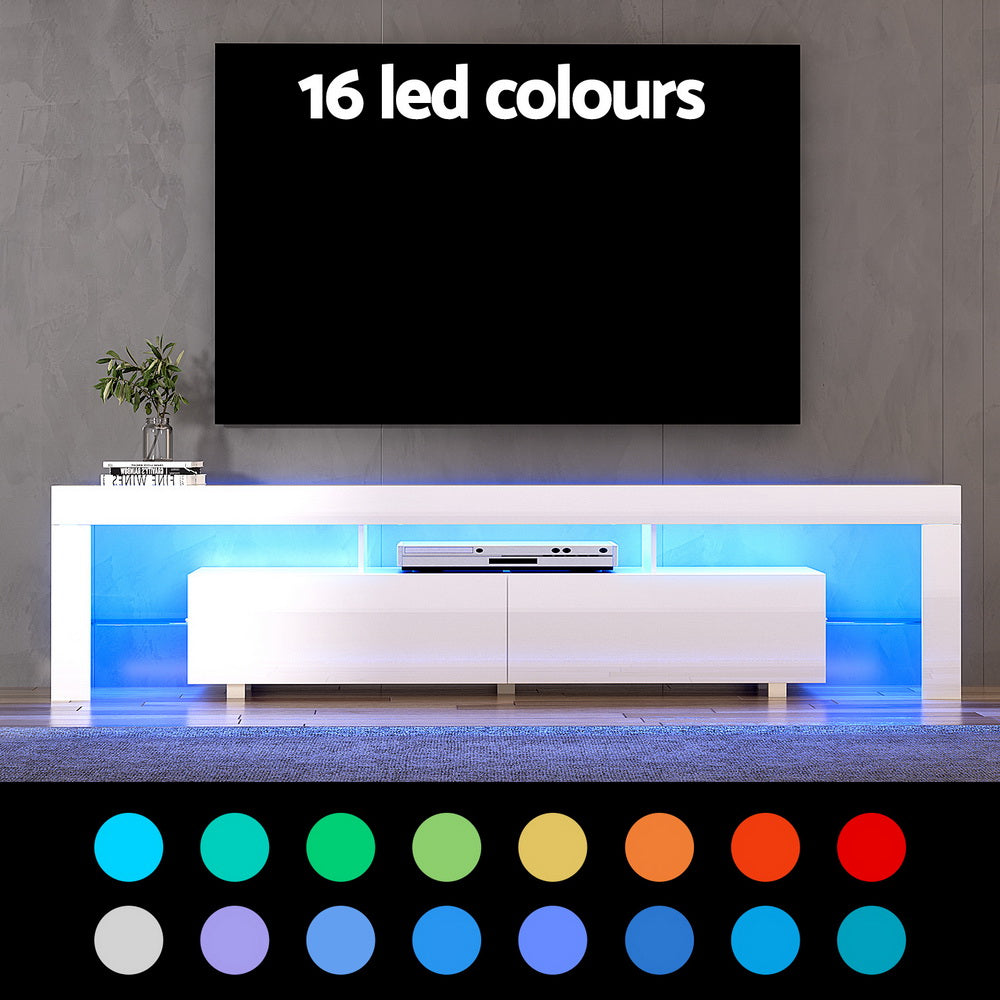 Artiss TV Cabinet Entertainment Unit Stand RGB LED Gloss Furniture 200cm White 6