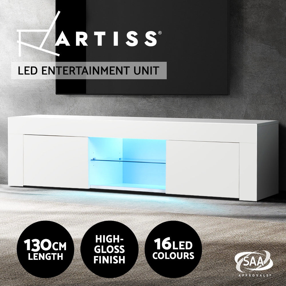 Artiss Entertainment Unit TV Cabinet LED 130cm White Angus 4