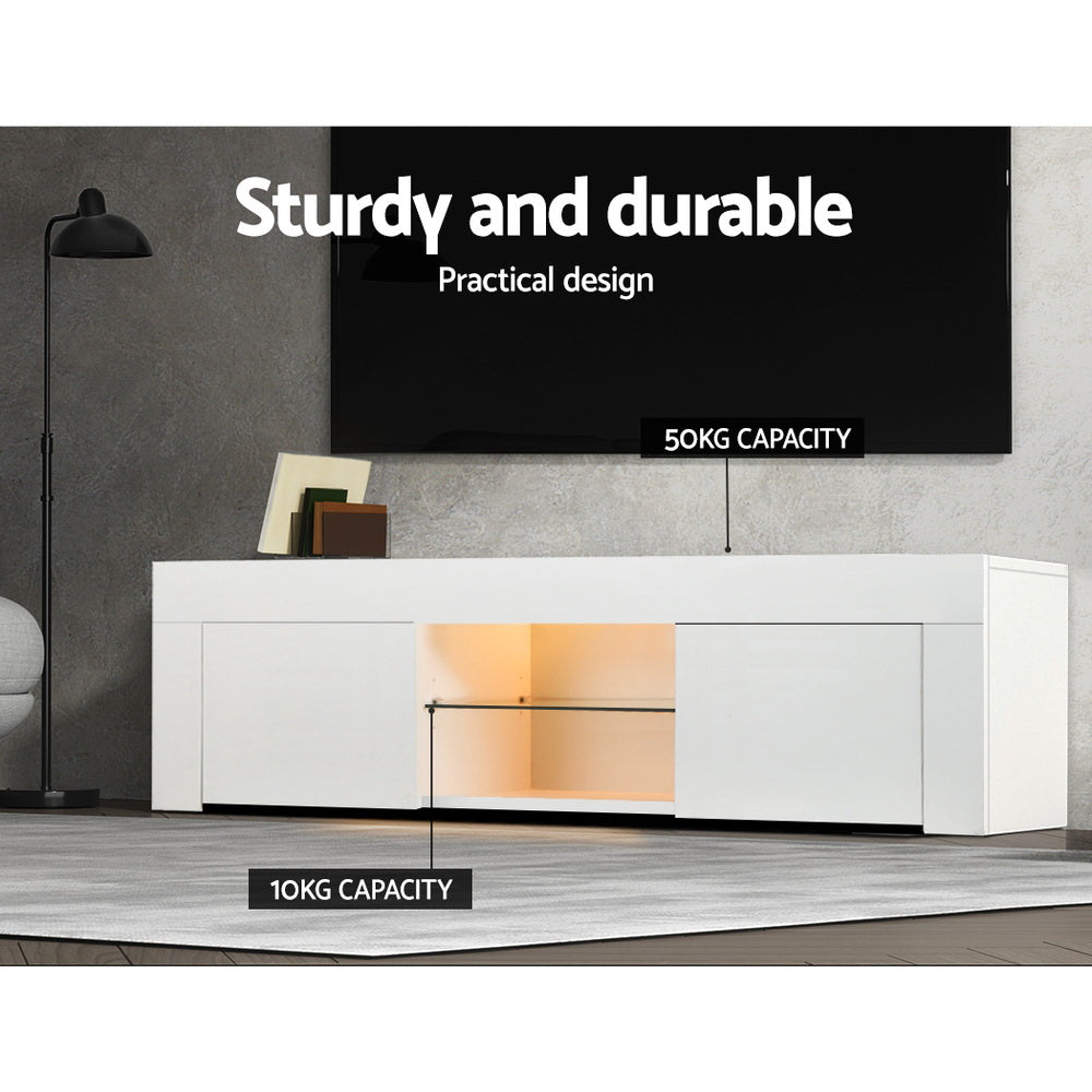 Artiss Entertainment Unit TV Cabinet LED 130cm White Angus 7