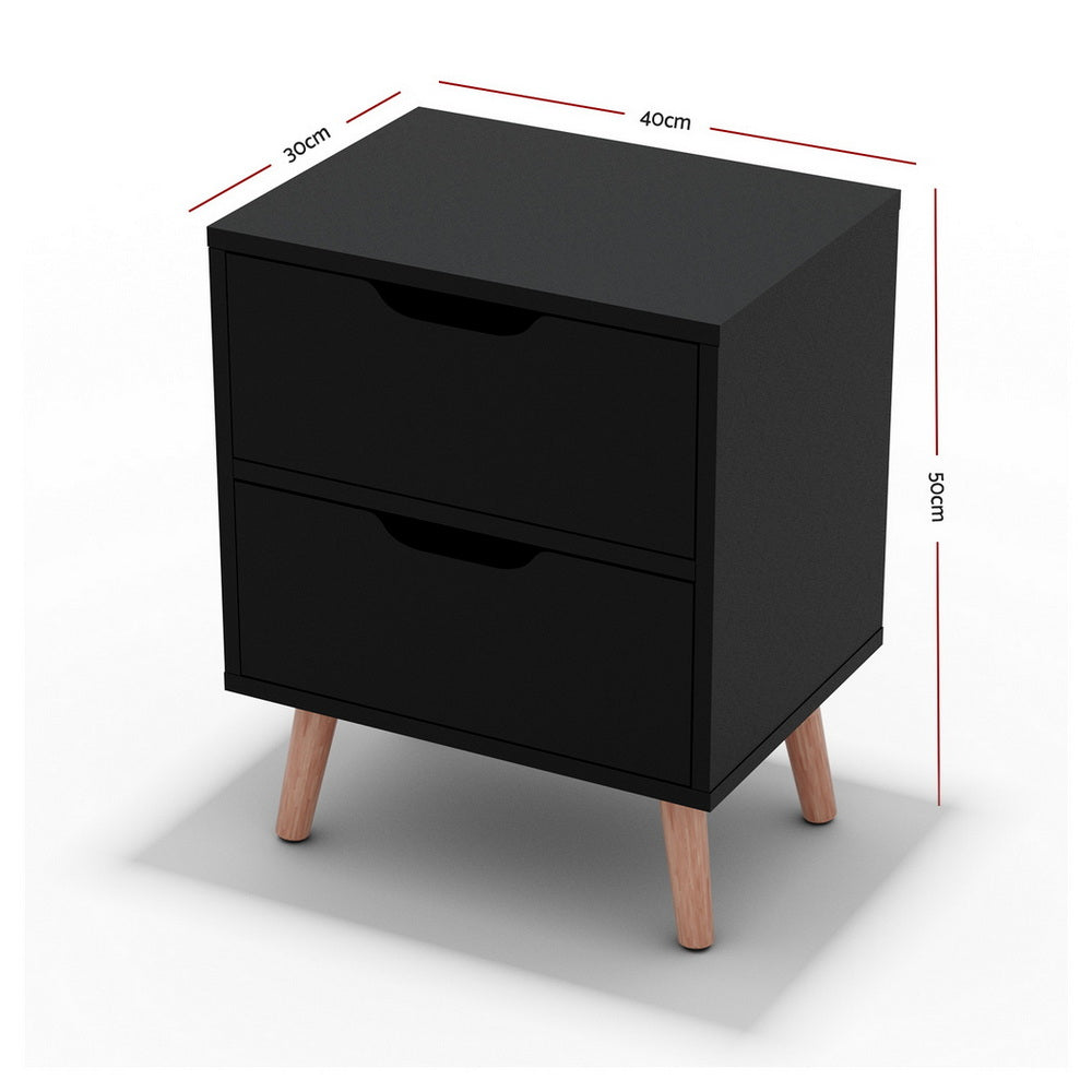 Artiss Bedside Table 2 Drawers - BODEN Black 3