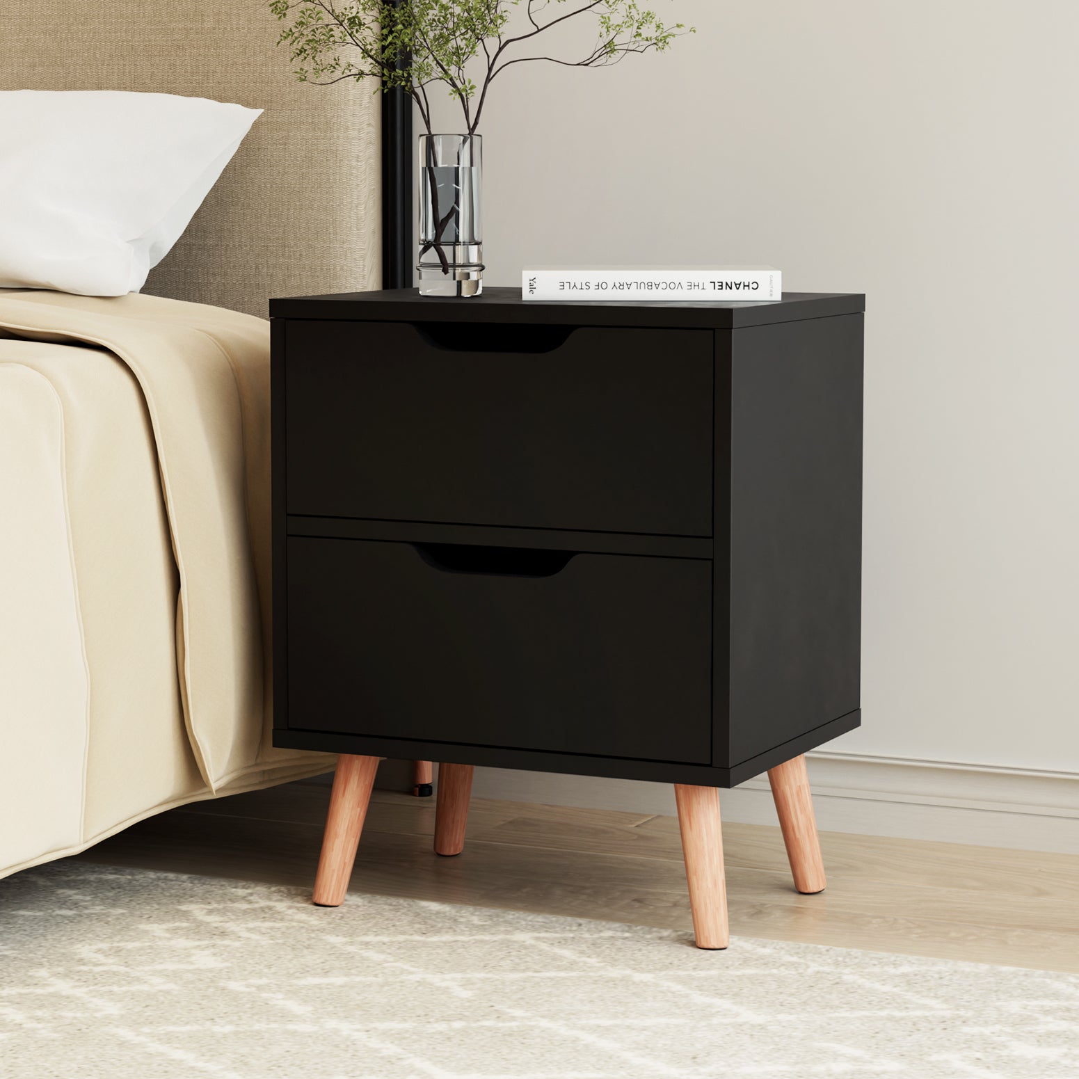 Artiss Bedside Table 2 Drawers - BODEN Black 6