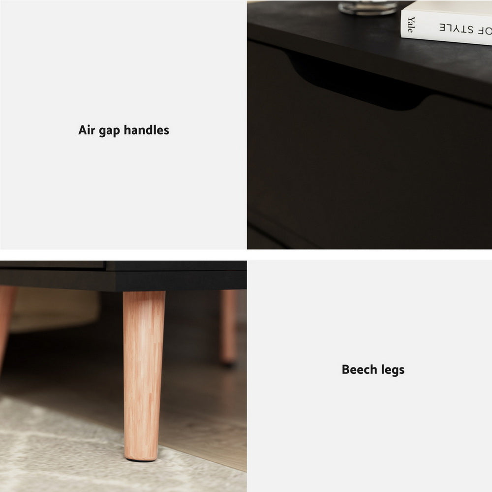 Artiss 2 x Bedside Table 2 Drawers - BODEN Black 6