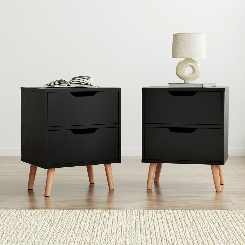 Artiss 2 x Bedside Table 2 Drawers - BODEN Black 7