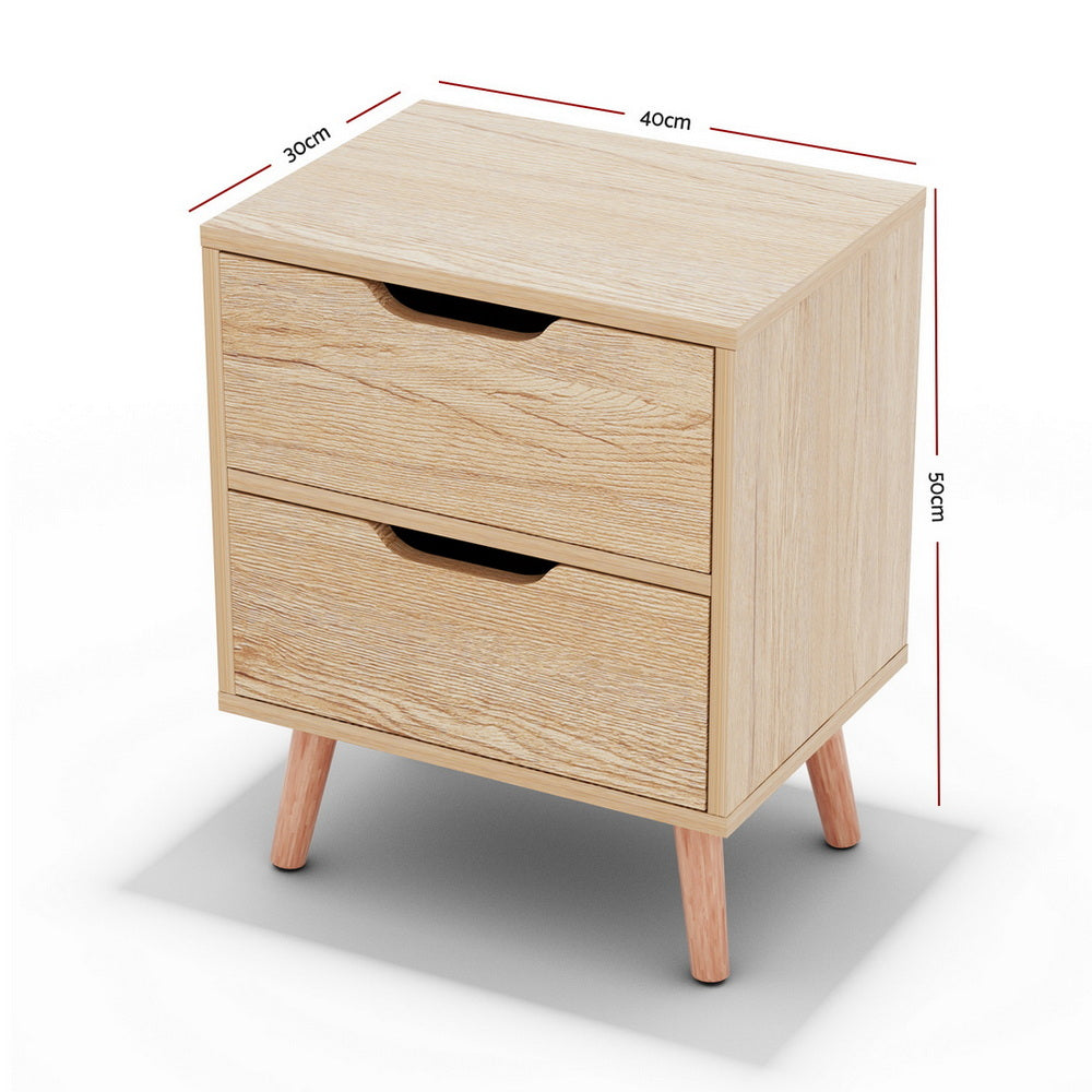 Artiss Bedside Table 2 Drawers Nightstand - BODEN Pine 3