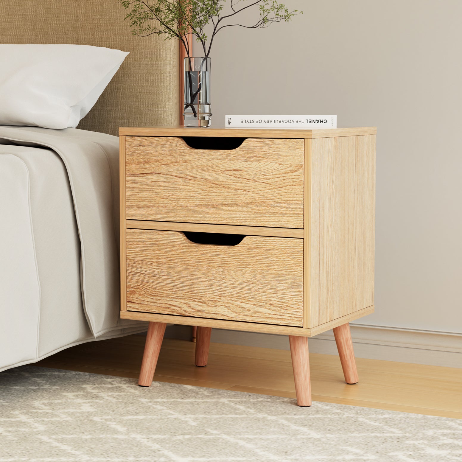 Artiss Bedside Table 2 Drawers Nightstand - BODEN Pine 7