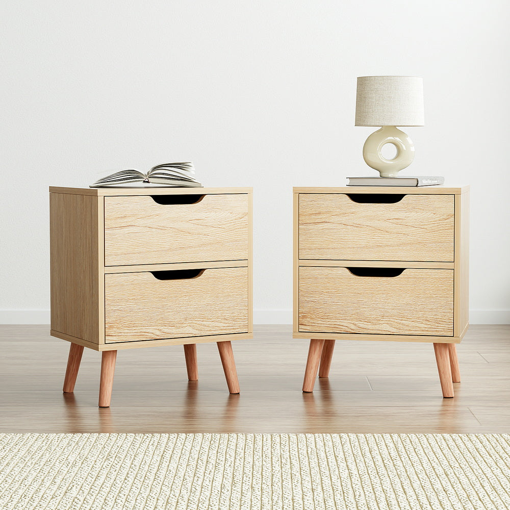 Artiss 2 x Bedside Table 2 Drawers - BODEN Pine 7