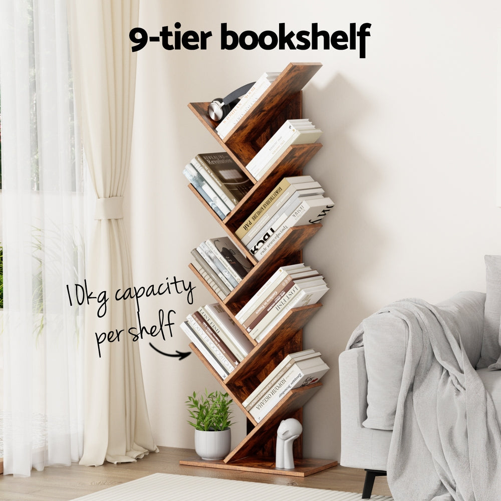 Artiss Tree Bookshelf 9 Tiers Walnut 5