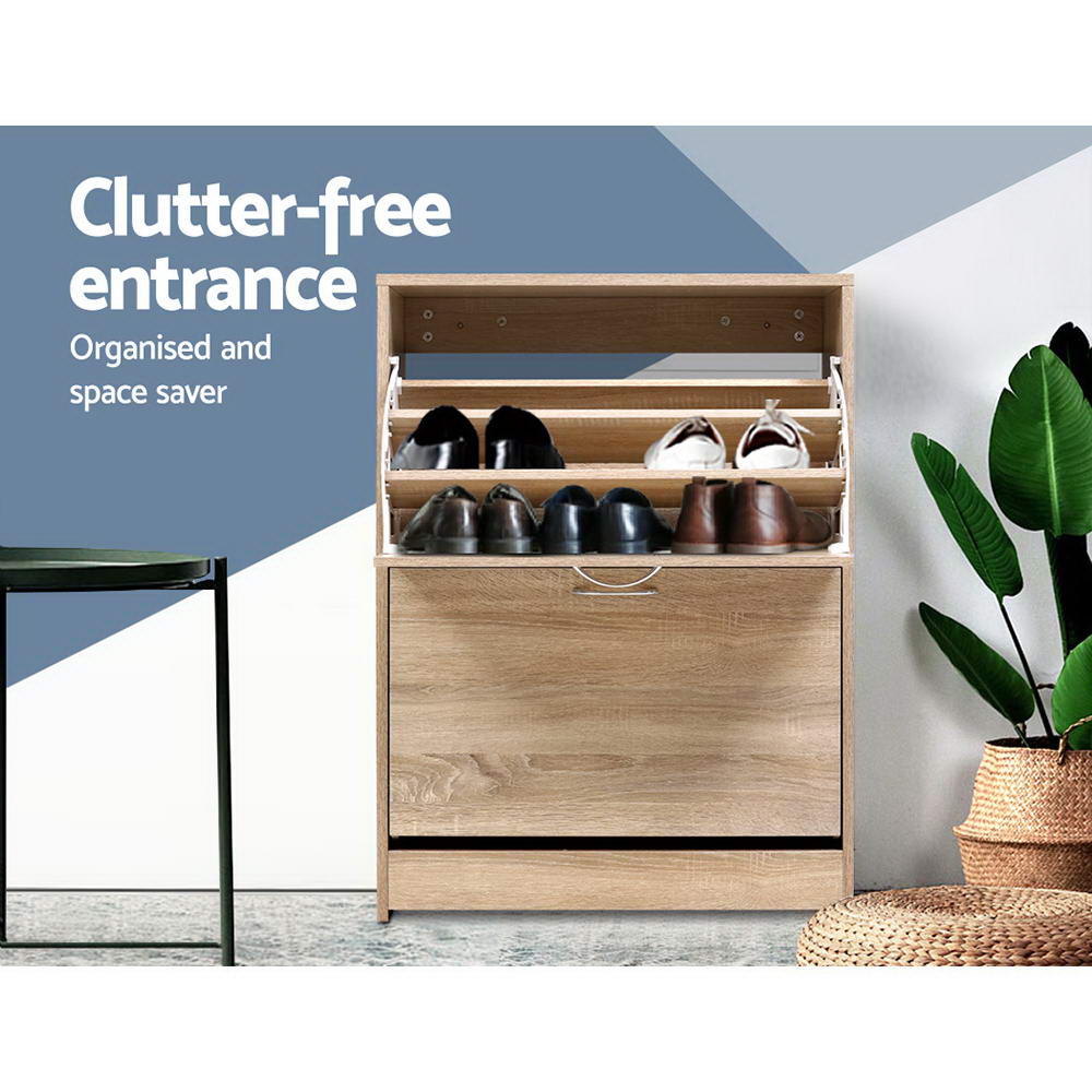 Artiss Shoe Rack Cabinet 24 Pairs 3-tier Wood Nina 5