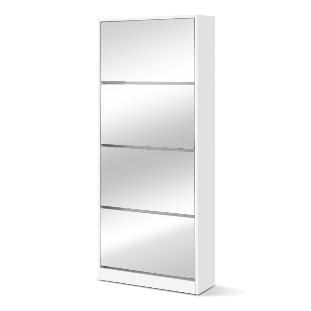 Artiss Shoe Rack Cabinet Mirror 60 Pairs White Rira 3