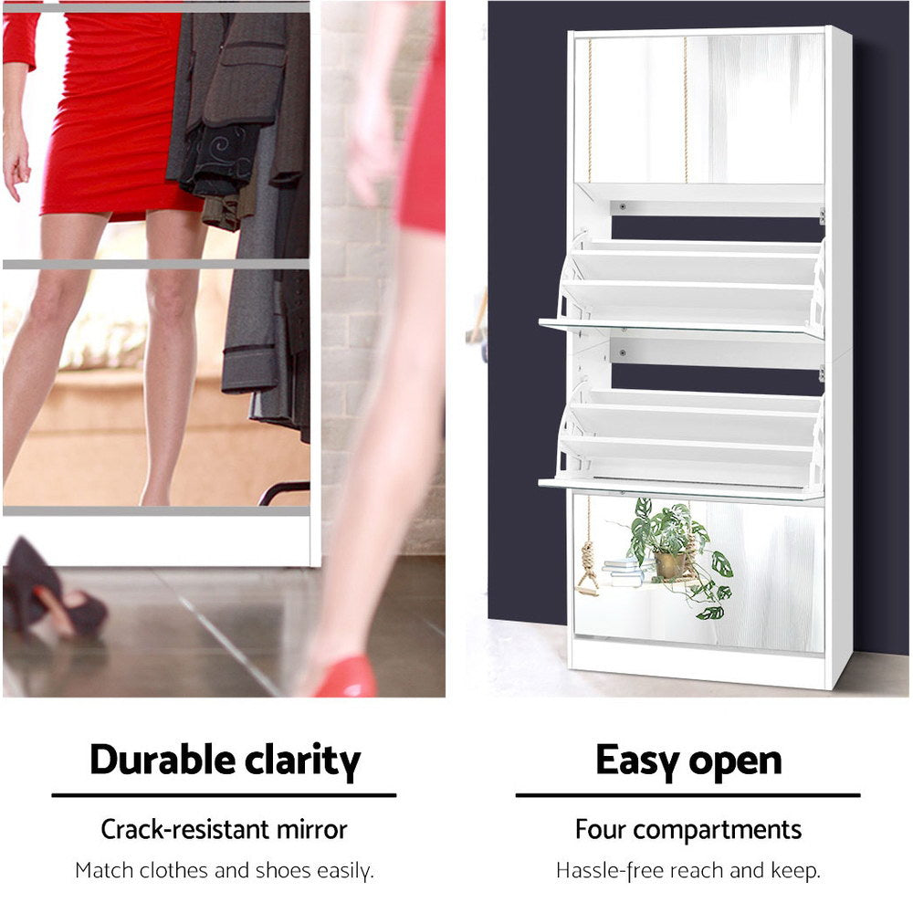 Artiss Shoe Rack Cabinet Mirror 60 Pairs White Rira 6