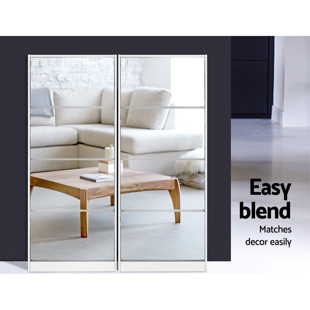 Artiss Shoe Rack Cabinet Mirror 60 Pairs White Rira 7