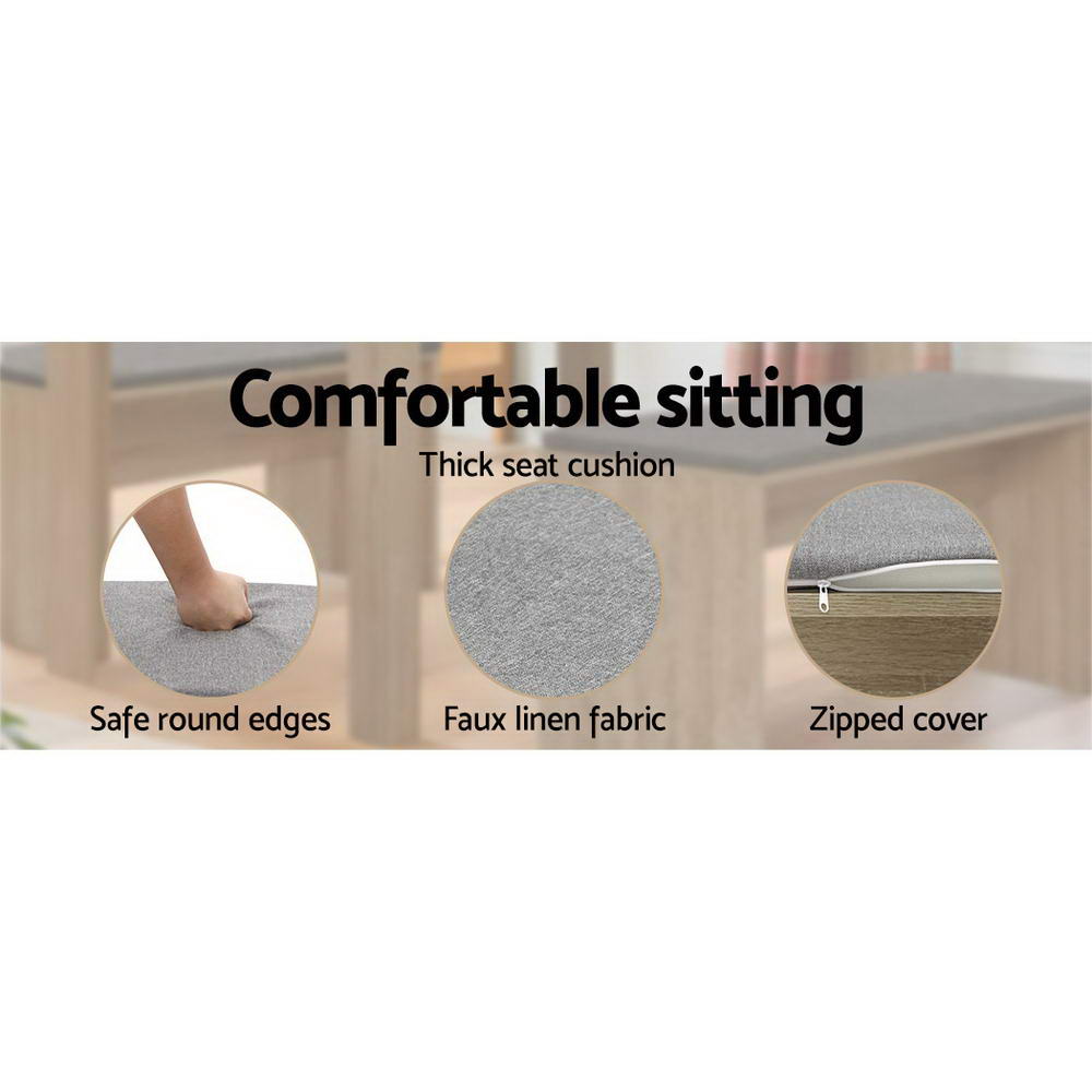 Artiss Dining Bench Upholstery Seat Wooden Chair Oak 90cm 6