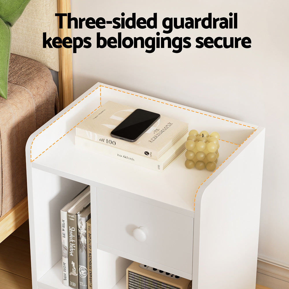 Artiss Bedside Table Drawer Nightstand Side End Table Storage Open Shelf White 5