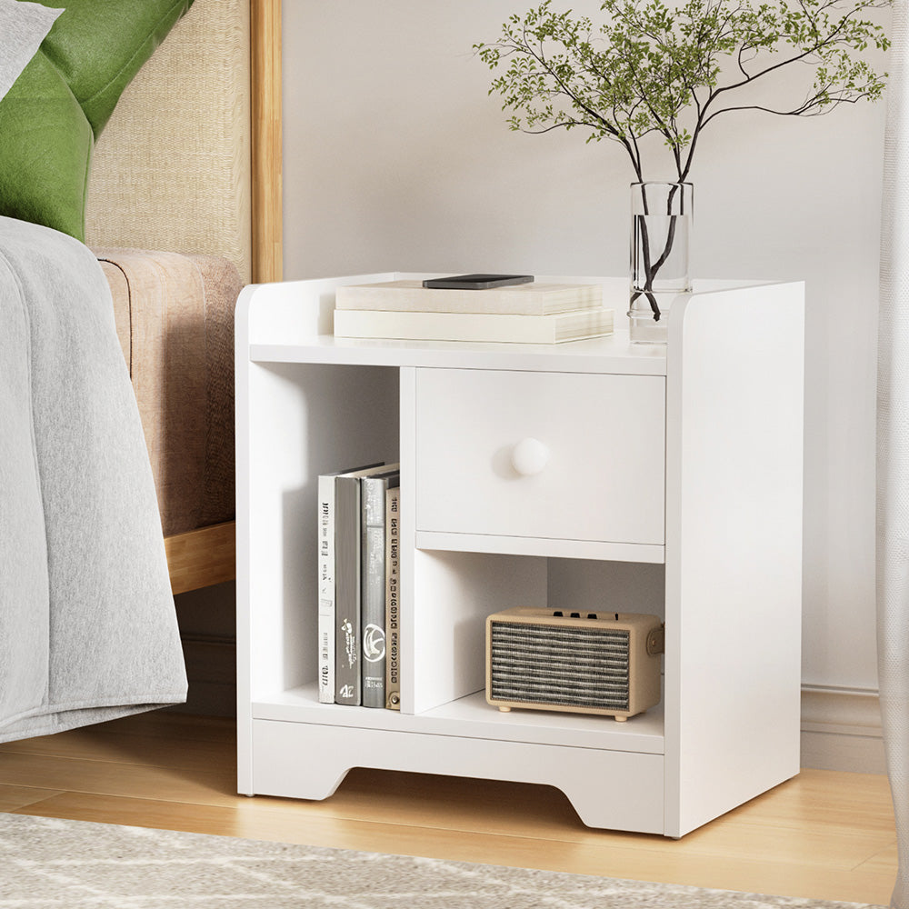 Artiss Bedside Table Drawer Nightstand Side End Table Storage Open Shelf White 7