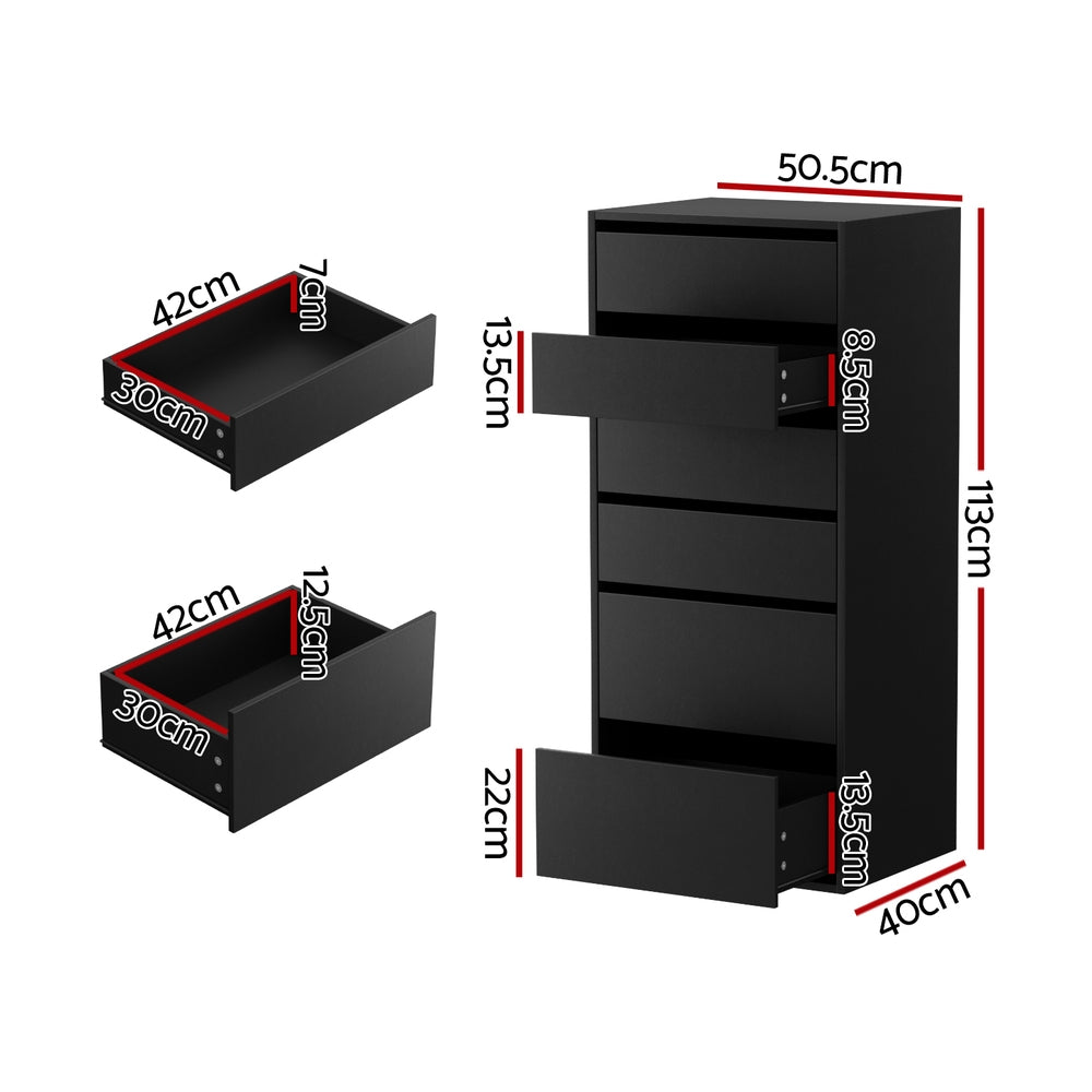 Artiss 6 Chest of Drawers Dresser Tallboy Black 3