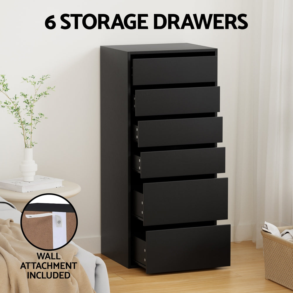 Artiss 6 Chest of Drawers Dresser Tallboy Black 5