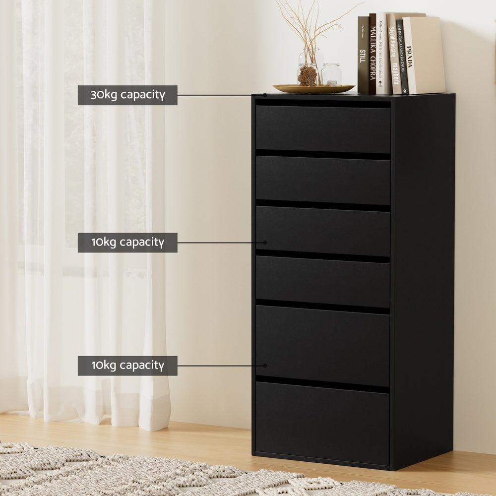 Artiss 6 Chest of Drawers Dresser Tallboy Black 6