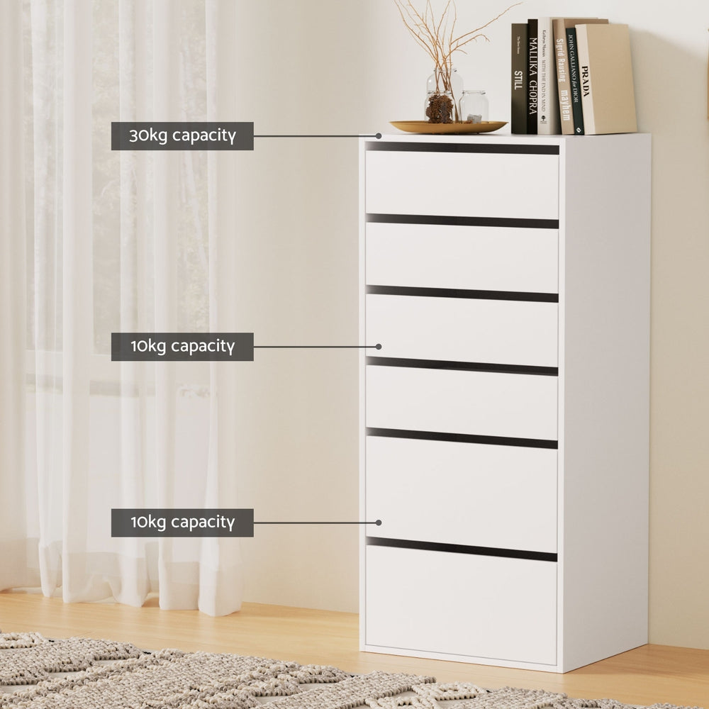 Artiss 6 Chest of Drawers Dresser Tallboy White 6