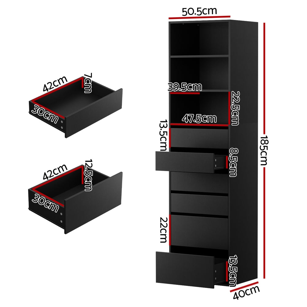 Artiss 6 Chest of Drawers Tallboy Cabinet Black 3