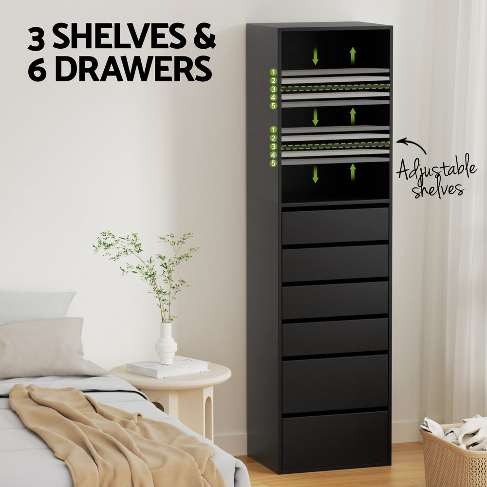 Artiss 6 Chest of Drawers Tallboy Cabinet Black 5