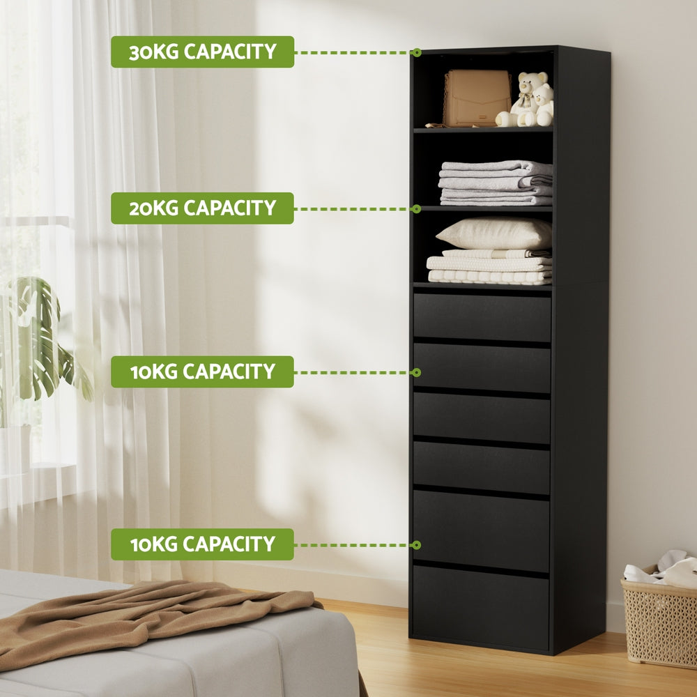 Artiss 6 Chest of Drawers Tallboy Cabinet Black 6