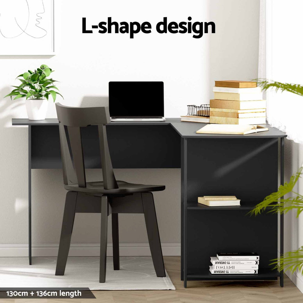 Artiss Computer Desk Shelf L-Shape Black 136CM 5