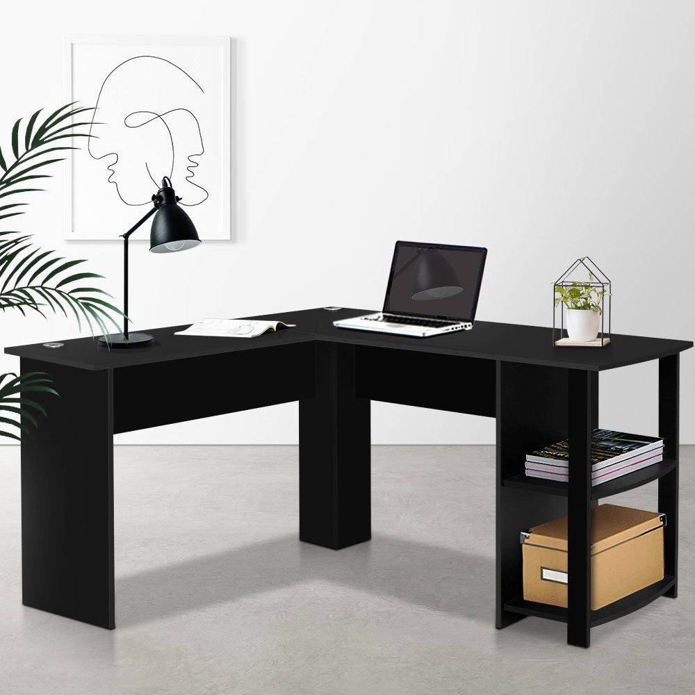 Artiss Computer Desk Shelf L-Shape Black 136CM 7