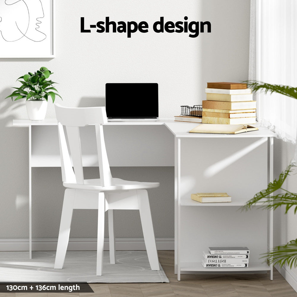 Artiss Computer Desk Shelf L-Shape White 136CM 4