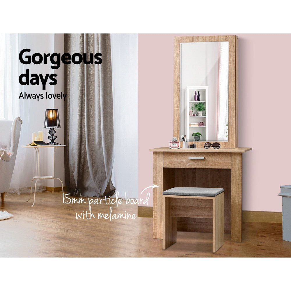 Artiss Dressing Table Stool Set Sliding Mirror Oak Demi 5