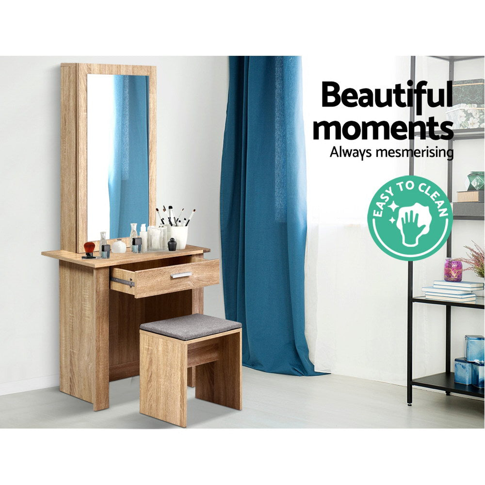 Artiss Dressing Table Stool Set Sliding Mirror Oak Demi 8