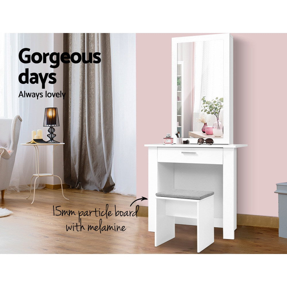Artiss Dressing Table Stool Set Sliding Mirror White Demi 5